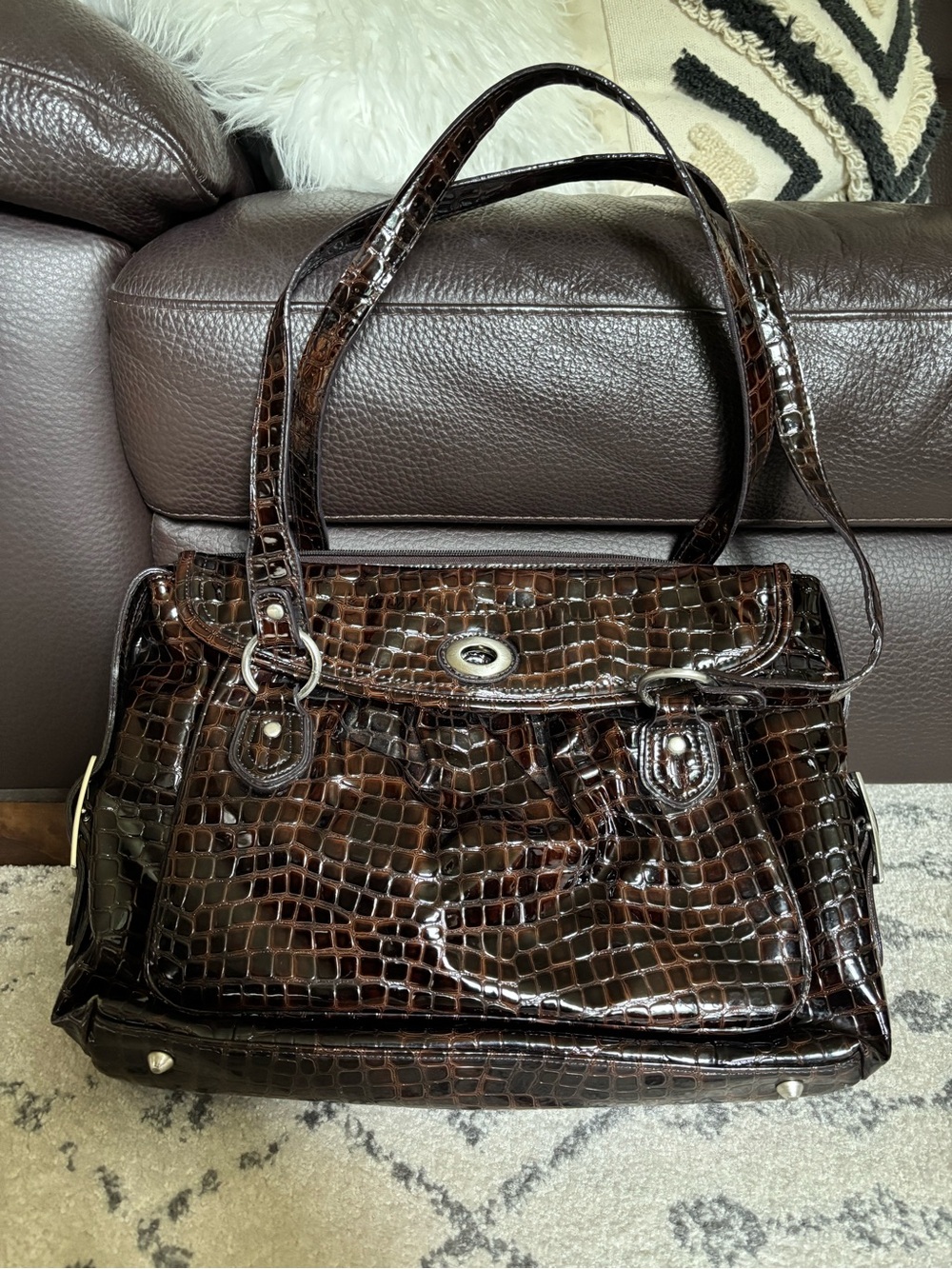 Croc-Embossed laptop Bag